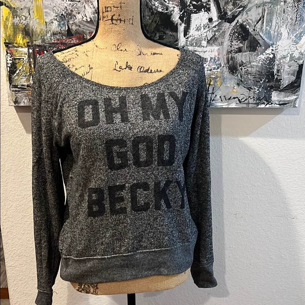 Gray Crew Neck Sweater with Bold Text